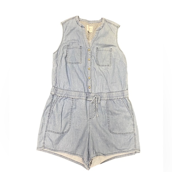 Torrid Drawstring Waist Romper - Medium Wash Chambray Denim Size 1 - Picture 9 of 13